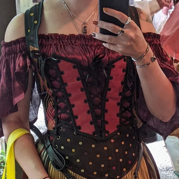 Moresca M Steel Bone Brocade Orange Rust Black And Brown Corset - Picture 2 of 5